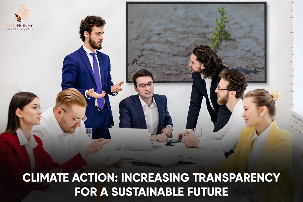 A group of people gathered in a meeting room, looking at documents and discussing climate action.